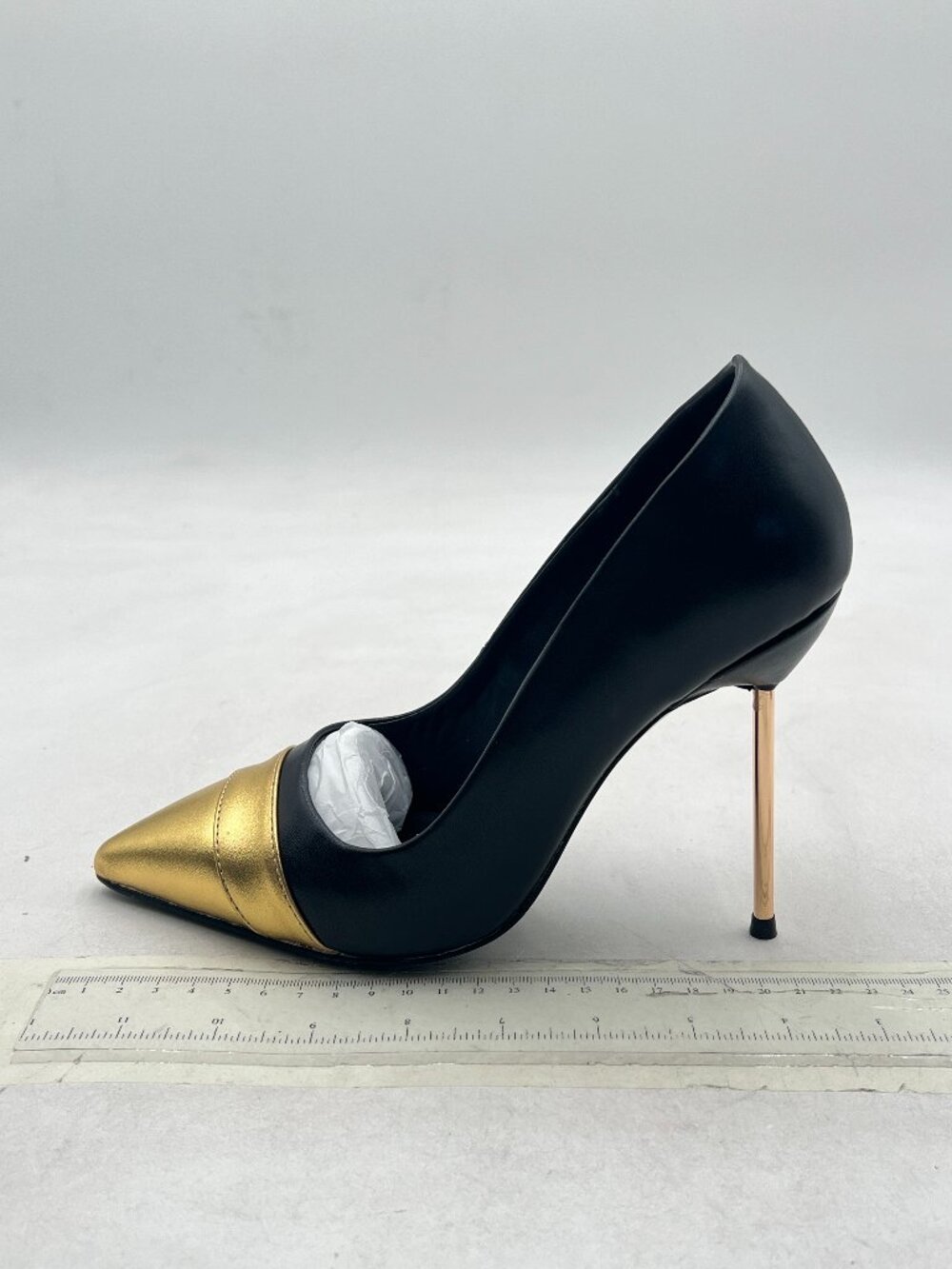 FSJ Black/Gold Sexy Slip On Formal Pumps Stiletto Heels Pointy Toe Chic Shoes